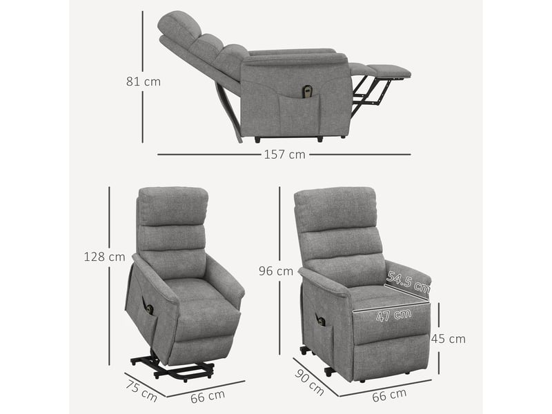  Fauteuil releveur électrique gris, fauteuil relax inclinable à 135°, avec repose-pieds pour salon et lecture  - Conforama C