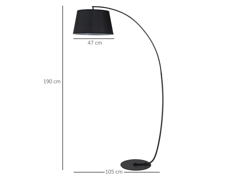  Lampadaire arc 105x47x190 cm interrupteur au pied métal noir  - Conforama E