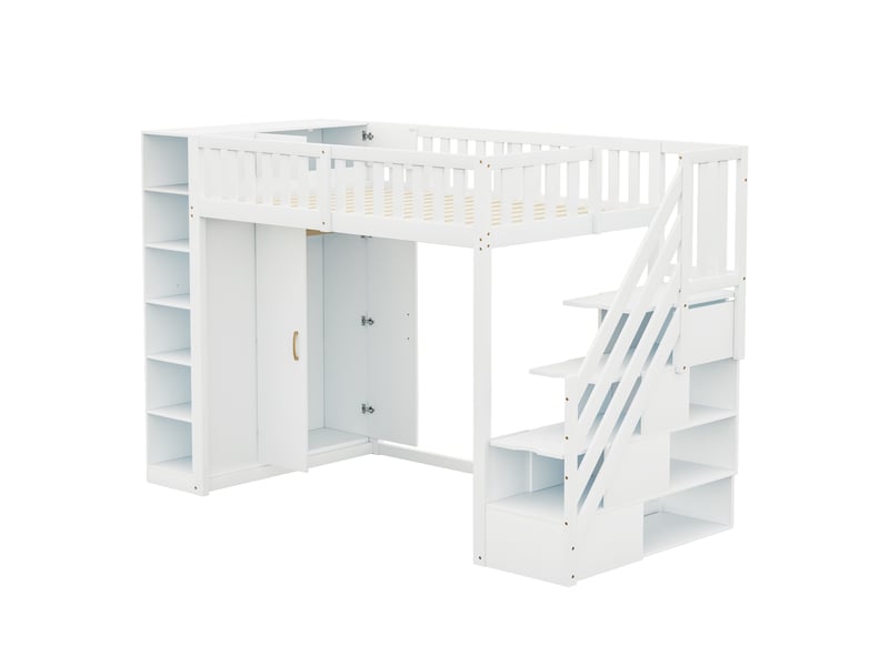 Lit mezzanine multifonction 90x200 cm aapaas blanc avec rangements ...
