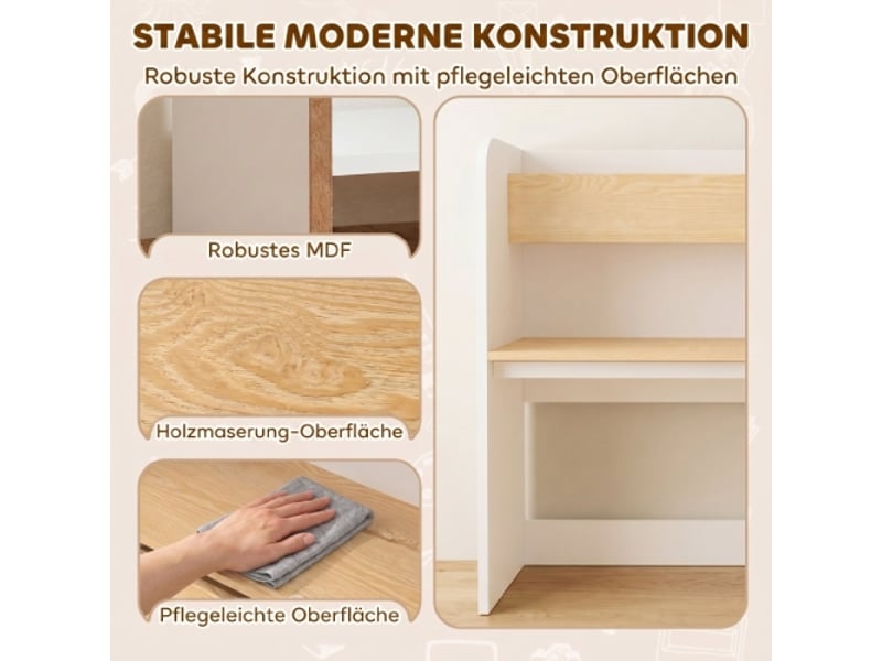  Ensemble table enfant 5 en 1 avec banc coffre, bibliothèque, rangement roulant, pour 3-8 ans  - Conforama E