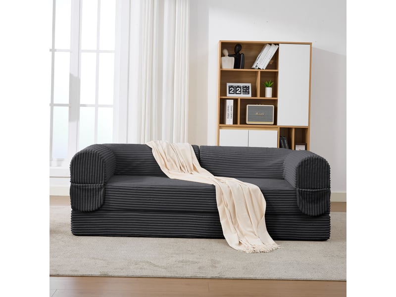  Canapé-lit, 190 × 78 × 65 cm, gris, velours côtelé, 2 places, structure sans cadre, assise polyvalente pour usage quotidien  - Conforama C