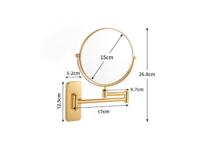  Miroir cosmétique mural avec grossissement 10x, extension pivotante à 360°, doré, diamètre 15 cm  - Conforama E