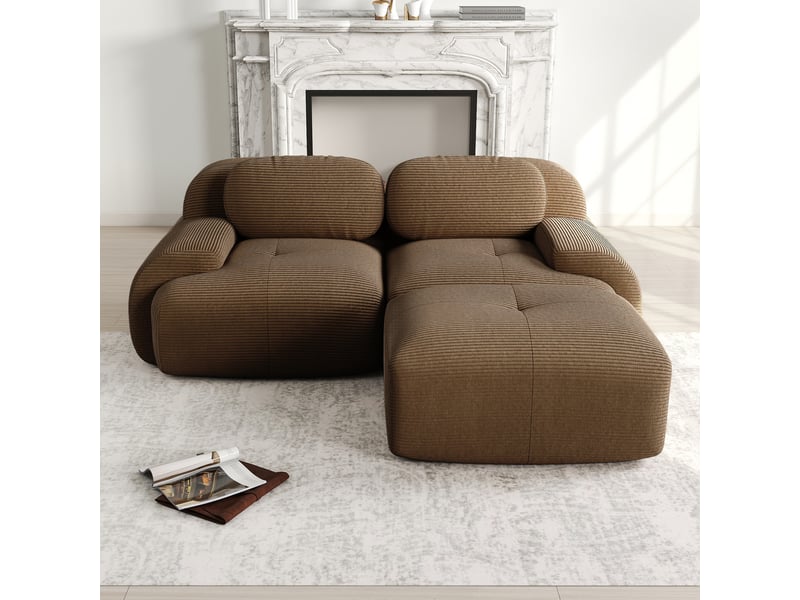  Canapé d'angle, canapé modulable, en velours tricoté, marron, forme incurvée, adapté à l'espace de vie, 208 cm  - Conforama A