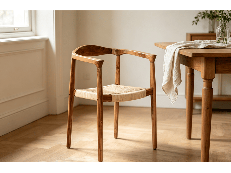  Chaise de salle à manger dkd home decor naturelle marron blanc teck rotin 59 x 55 x 78 cm V3402135 - Conforama C