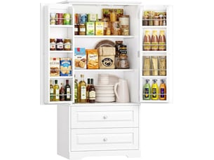Buffet haut cuisine 120 cm vaisselier avec étagère de porte blanc