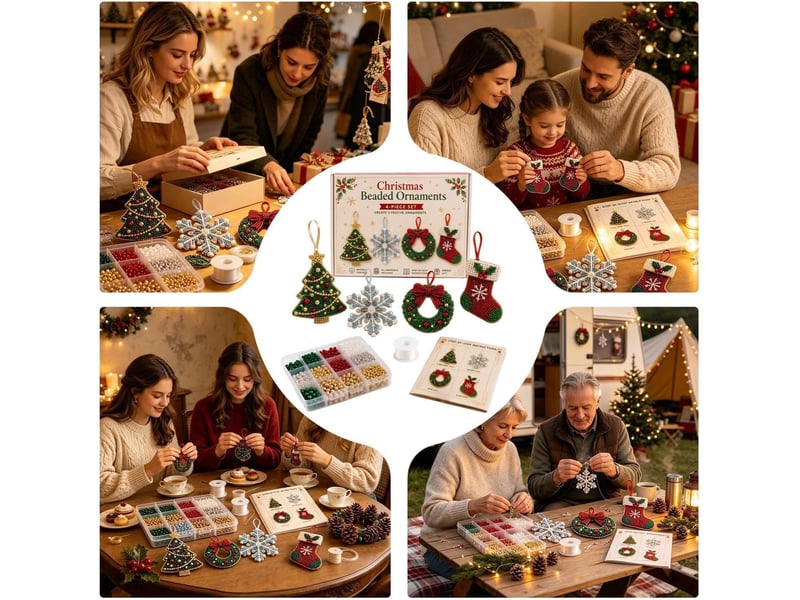  Kit créatif bracelet de noël diy, perles abs avec motifs sapin flocon et couronne, loisirs créatifs pour adultes et ados, noël  - Conforama D