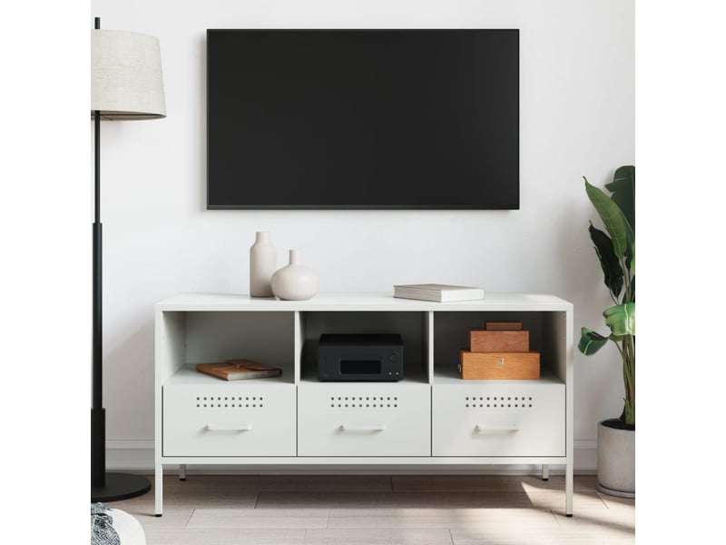  Meuble tv - banc tv - meuble de rangement blanc 100,5x39x50,5 cm acier  - Conforama C