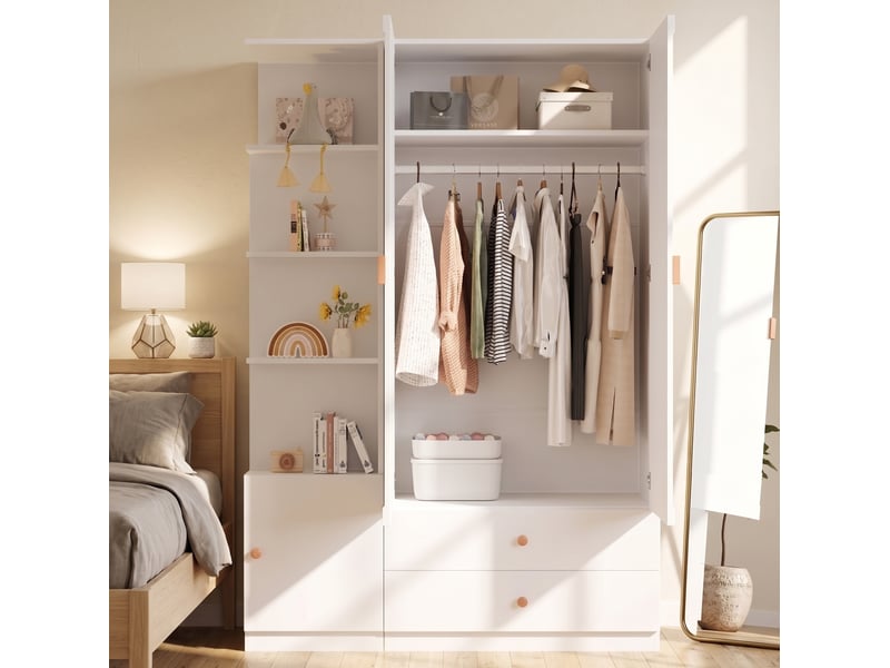  Armoire 135x45x200 cm blanche avec 2 tringles et 2 tiroirs  - Conforama D