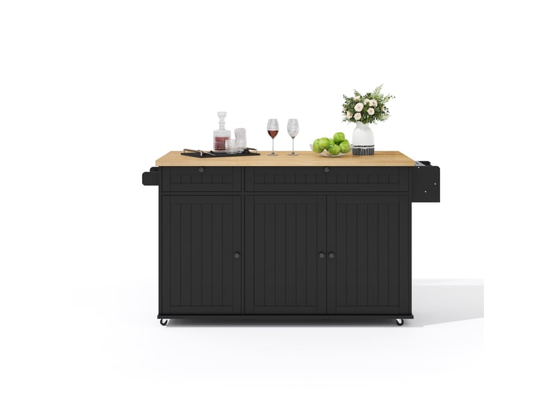  Îlot de cuisine 137x70x89,5 cm en mdf naturel et noir avec plateau rabattable  - Conforama A