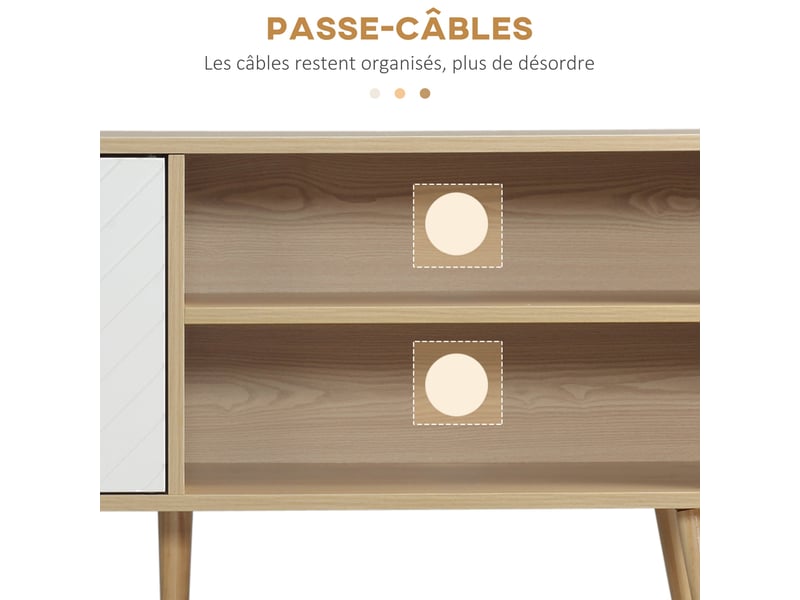 Meuble pour télévision 110 x 39 x 48,8 cm rangement et passe-câbles scandinave moderne en panneau de particules blanc 21_0003036  - Conforama D