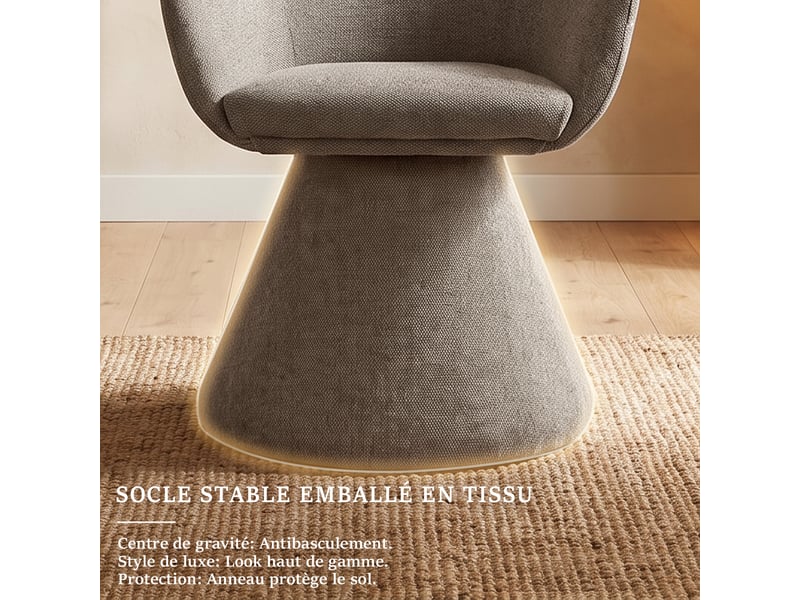 Chaise de salle à manger pivotante 360° design cocon – goeurvant, tissu effet lin, rembourré, sable - Conforama W