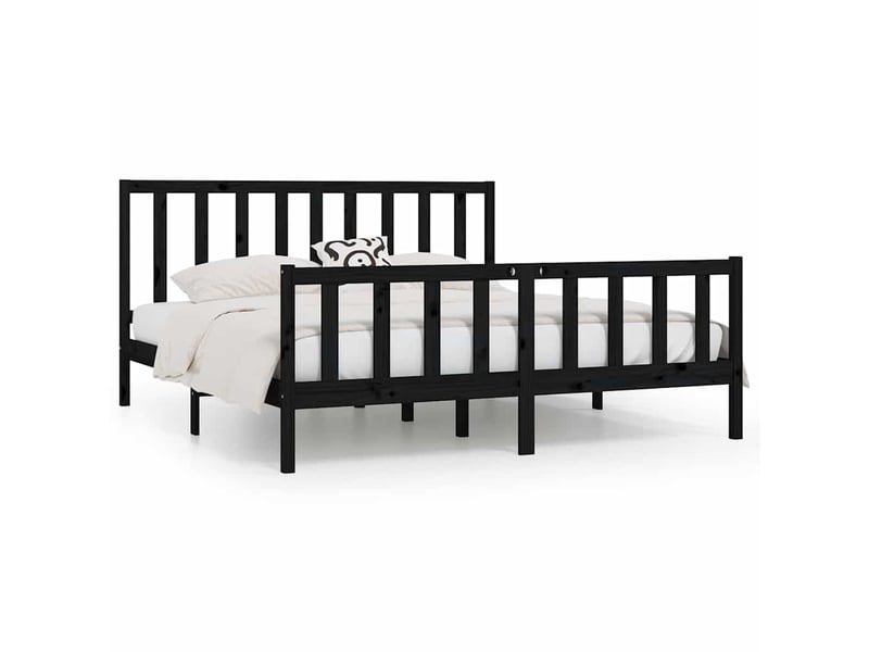  Lit double- lit adulte -  cadre de lit sans matelas noir 200x200 cm bois massif  - Conforama A