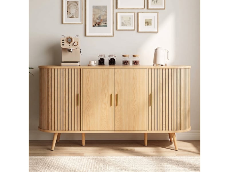  Buffet salle à manger 150 cm avec portes coulissantes, meuble en mdf naturel  - Conforama D