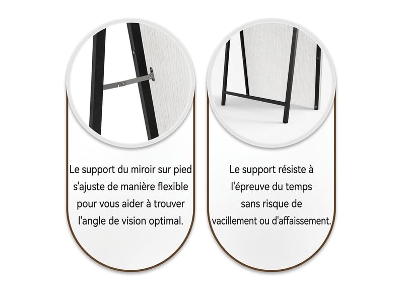  Miroir sur pied arqué pleine longueur 160 x 50 cm – grand miroir psyché autoportant avec cadre en bois massif et verre hd anti-déformation pour chambre, dressing et salon – blanc  - Conforama E