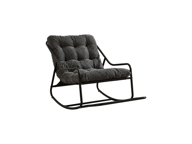  Fauteuil à bascule d’extérieur en acier noir avec coussin gris 75x116x82 cm  - Conforama A