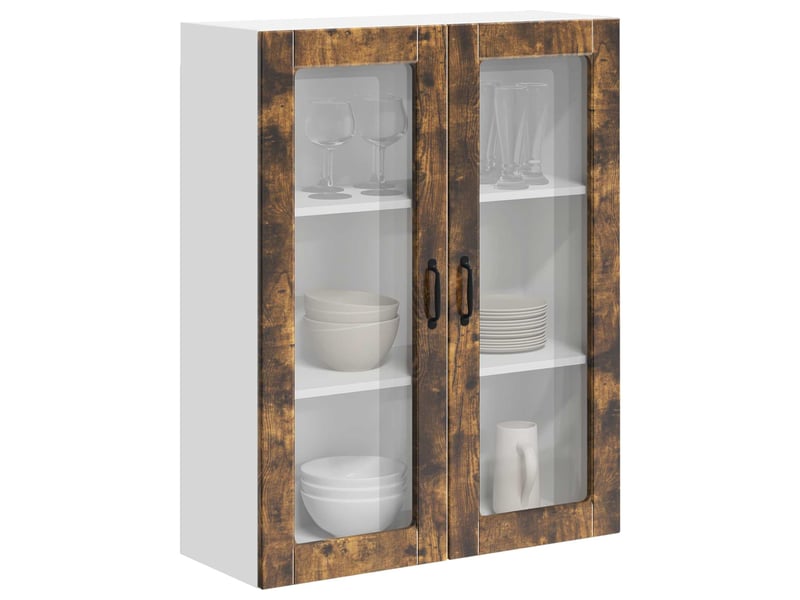  Meuble mural de cuisine, cabinet en verre mural chêne fumé 80x31x100cm shl2021  - Conforama C