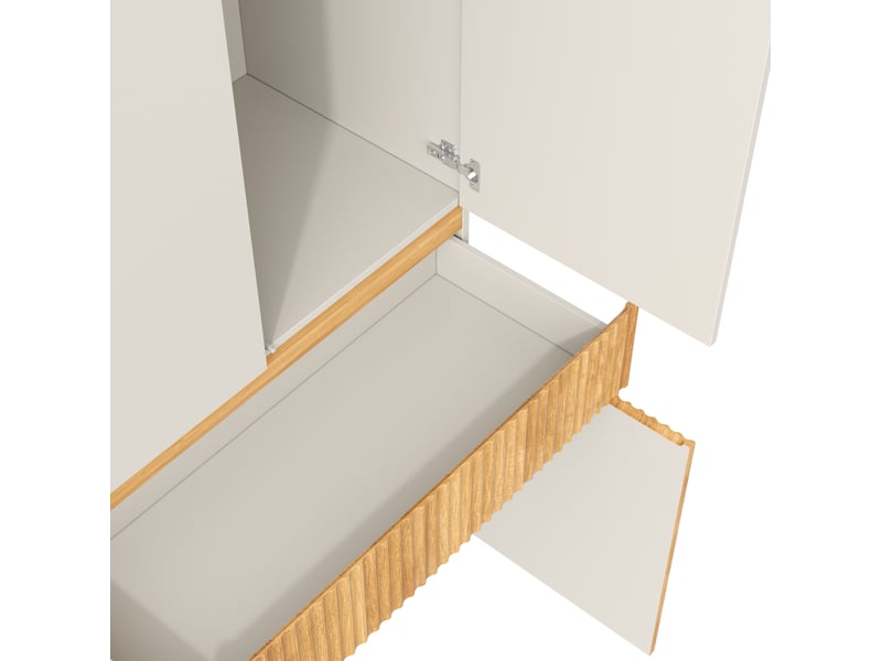  Armoire penderie 90 x 50 x 200 cm gris clair et bois, 4 portes, 1 tiroir et tringle de rangement  - Conforama E