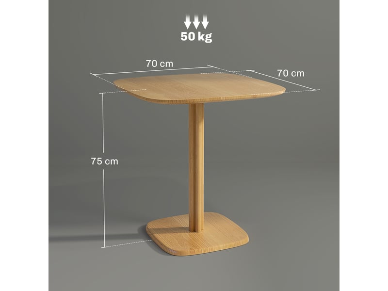  Table à manger carrée 4 personnes en bois d'hévéa massif naturel 70 x 70 x 75 cm  - Conforama C