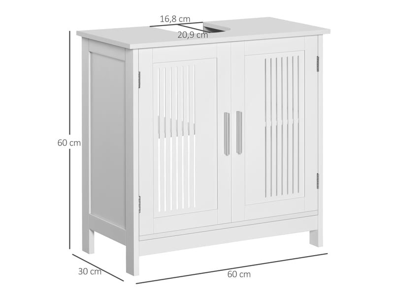  Meuble sous lavabo blanc 60 cm, 2 portes rainurées et étagère réglable  - Conforama E