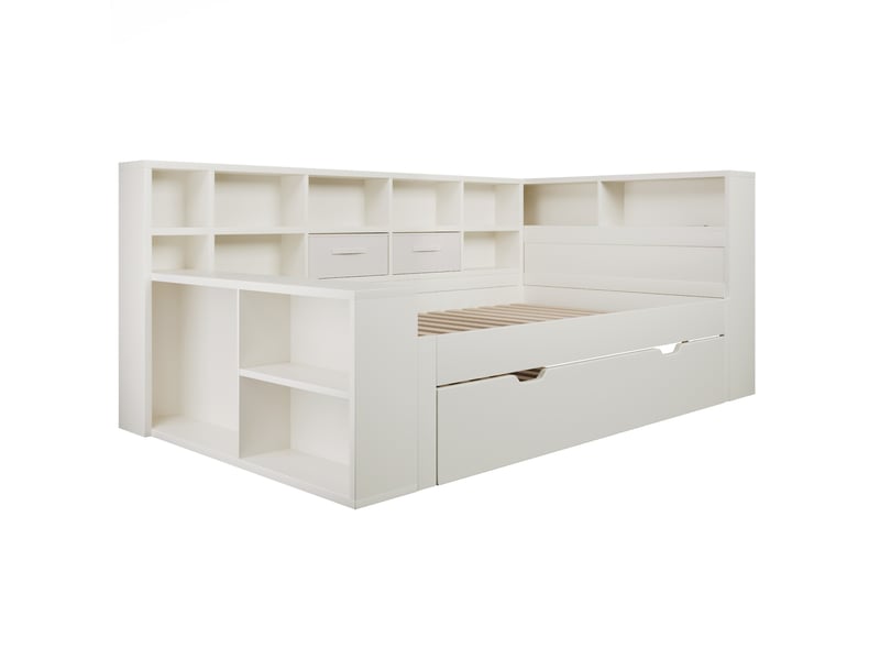  Lit jeune, lit gigogne 90x190 cm avec rangement et ports usbtype-c bois couleur blanc  - Conforama R