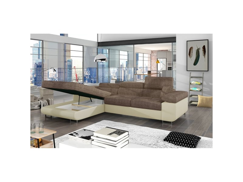 Canapé d'angle convertible amanda beige et crème en tissu grosse maille - Conforama B