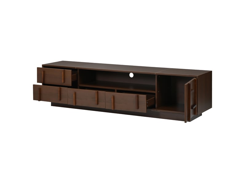  Meuble tv 180x40x45 cm avec 4 tiroirs et rangements, mdf noyer foncé  - Conforama D