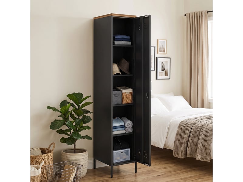  Armoire métallique de style industriel avec étagères réglables, idéale pour la chambre, le garage ou le bureau, noire.  - Conforama D