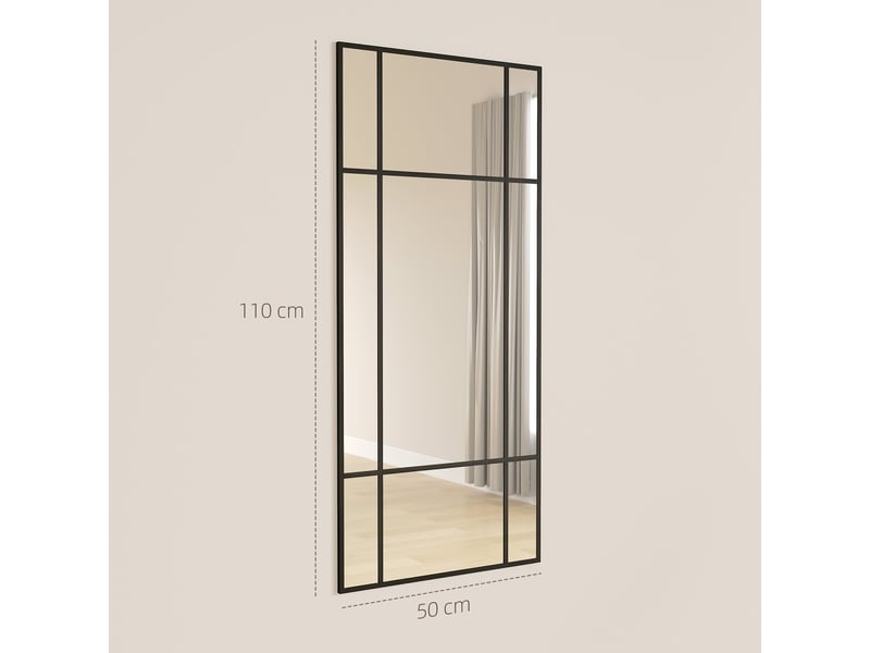  Miroir mural verrière rectangulaire style fenêtre, en métal noir - 110x50 cm, horizontal ou vertical avec 4 crochets  - Conforama C