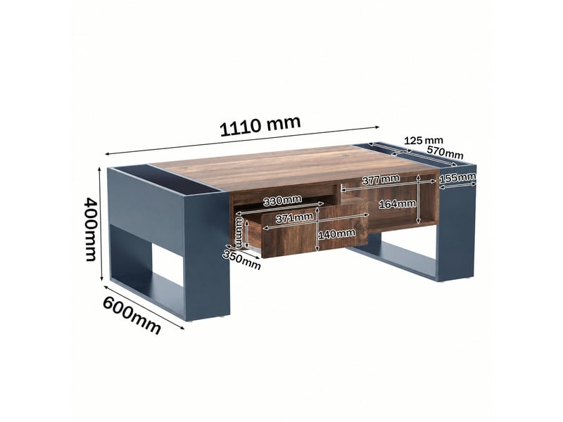  Table basse anthracite et effet bois avec tiroir sans poignée, 111 x 60 x 40 cm  - Conforama C