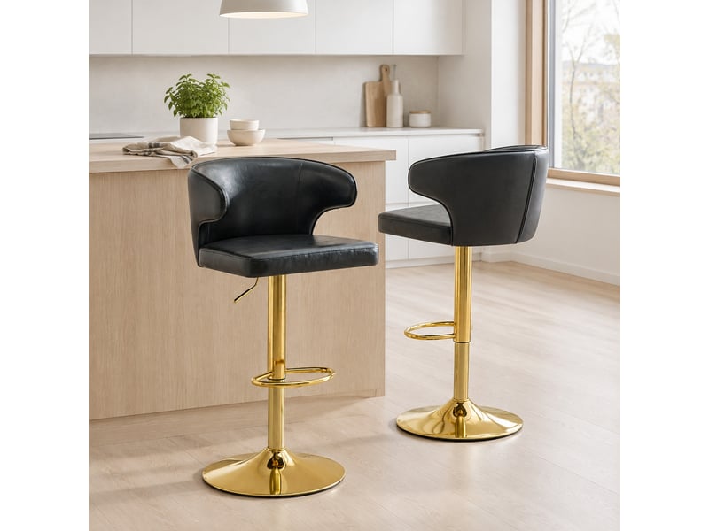  Tabourets de bar lot de 2 réglables en hauteur avec dossier - lpospi - pivotants à 360°, repose-pieds, pu - noir  - Conforama C