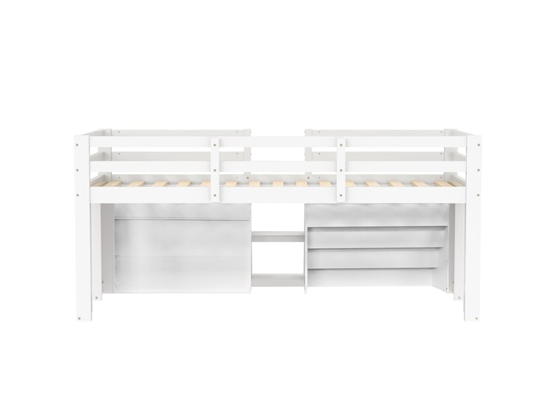  Lit surélevé enfant,90x200 cm,avec rangements et led,pin,blanc  - Conforama E