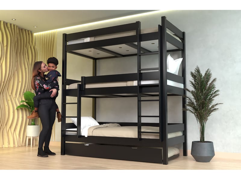 Lit superposé 4 places 80x190 en bois massif abc, noir TRI480-N - Conforama B