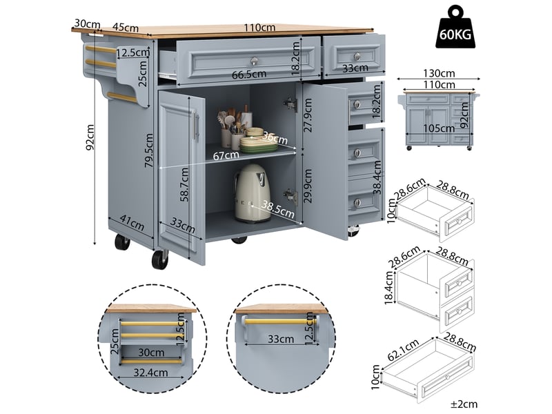  Desserte 2 portes 5 tiroirs coloris bleu mdf desserte bleu - Conforama C