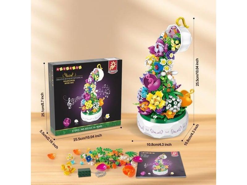  Boîte à musique led 571 pièces bouquet floral botanique 151498_AAAHR37645_6_DROPFR - Conforama E