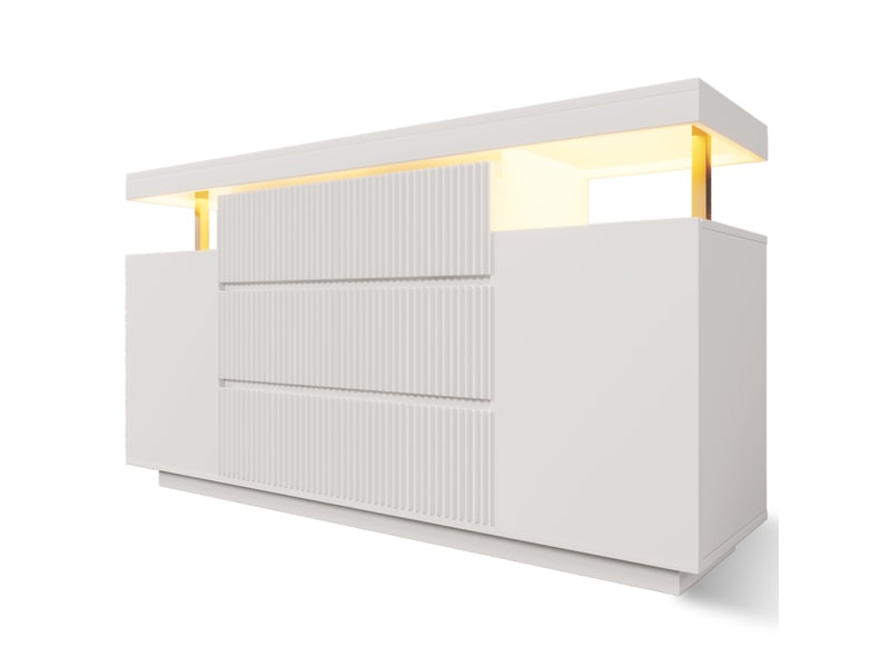 Buffet blanc led 150 × 40 × 78 cm, 6 tiroirs rainurés et 2 portes IKSETERA TRADING LTD - Conforama W