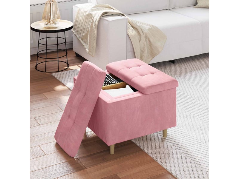  Ottoman, repose pied salon avec rangement rose 60x60x45 cm velours  - Conforama D