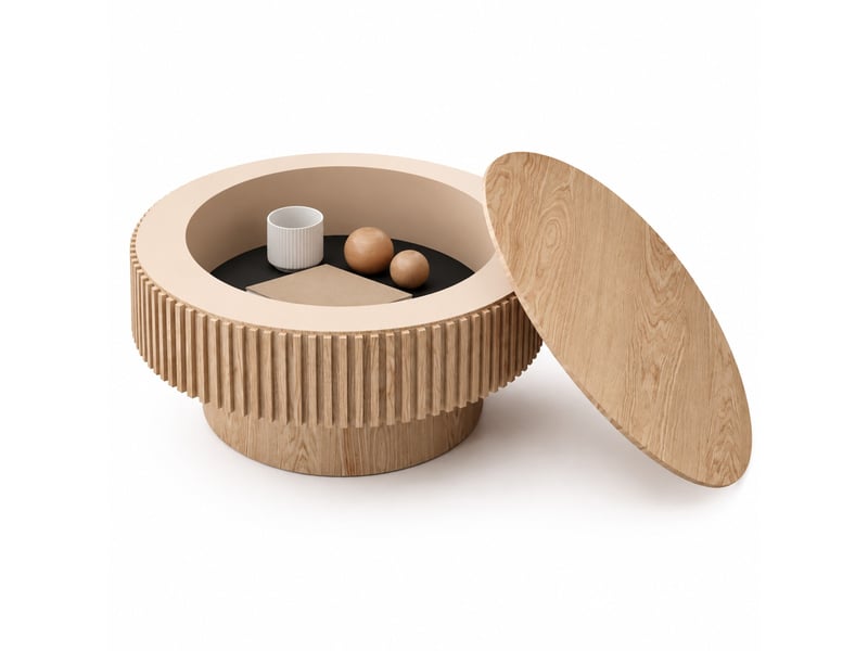  Table basse ronde 75x75x35 cm en mdf avec rangement, bois naturel  - Conforama A
