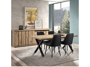 Table repas 170cm aspect chêne canyon piètement x en métal - séquence