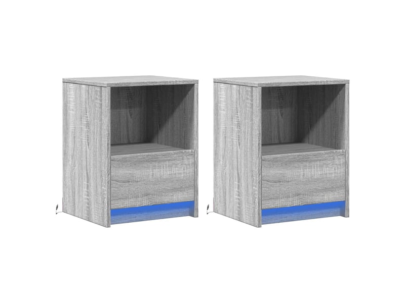  Lot de 2 tables de chevet - cabinet de chevet - table de nuit et lumières led sonoma gris  - Conforama B
