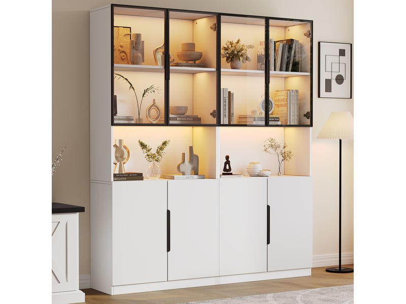  Vitrine 160x30x200 cm avec portes en verre, led et coloris blanc  - Conforama E