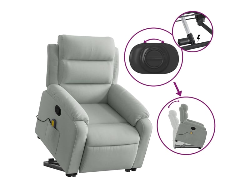  Fauteuil relax, fauteuil de massage inclinable gris clair velours shl26079  - Conforama E