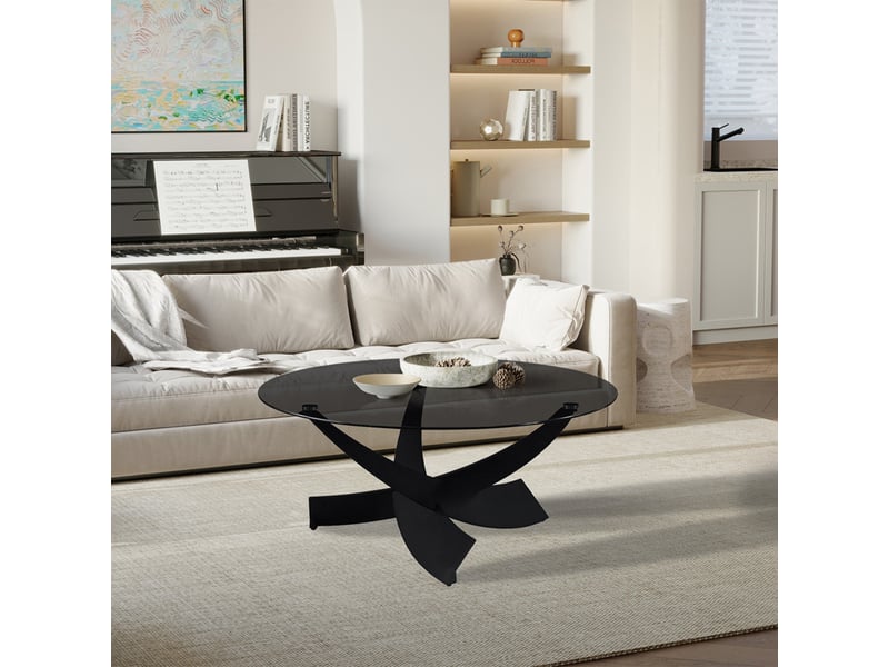  Table basse en verre teinté pieds croisés noir  - Conforama D