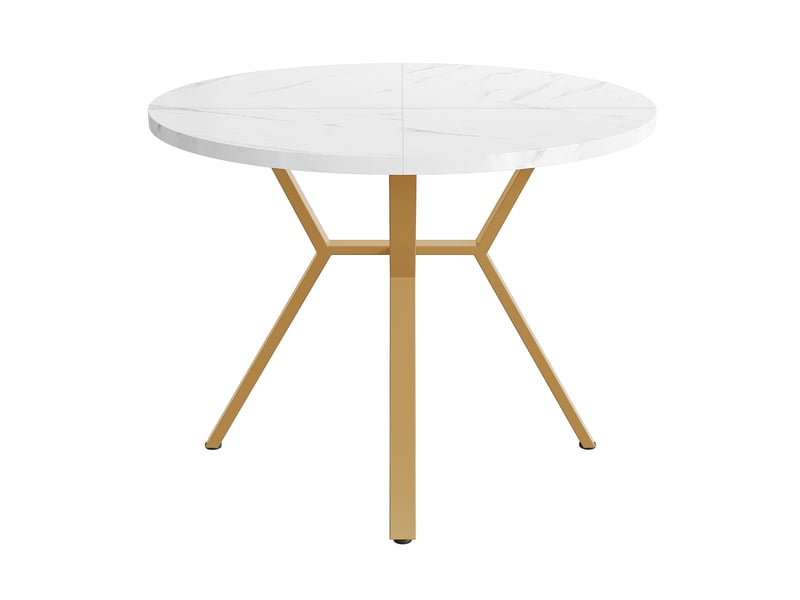  Ensemble table ronde et 4 chaises, plateau en mdf effet marbre blanc, piètement doré et sièges ergonomiques en velours vert  - Conforama D