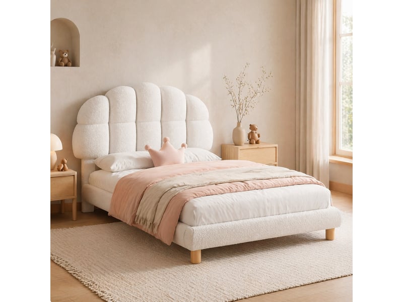  Modenvie lit simple capitonné 90x200 cm - tête de lit réglable, sommier inclus - blanc  - Conforama E