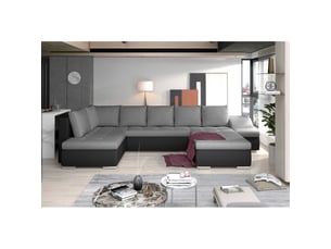 Canapé panoramique gyovani gris et noir angle droit convertible pieds métal