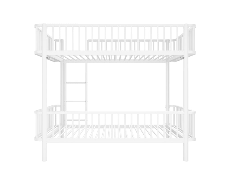 Lit superposé enfant 90x200 cm blanc en métal avec angles arrondis, barrières et pieds surélevés Fay Lum - Conforama D