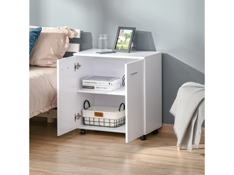  Meuble tv en bois à roulettes et 2 portes, meuble mobile, console avec tiroirs, 60 x 35 x 65 cm  - Conforama C