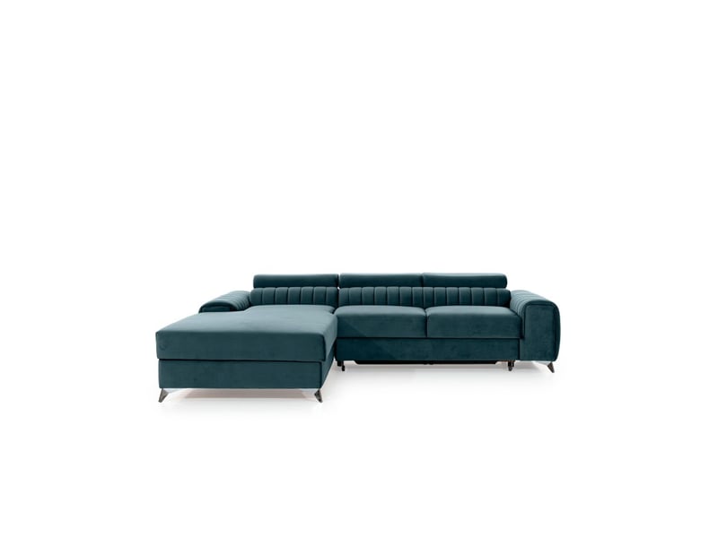 Canapé d'angle gauche bleu canard convertible 3 places jayson couchage spacieux - Conforama A