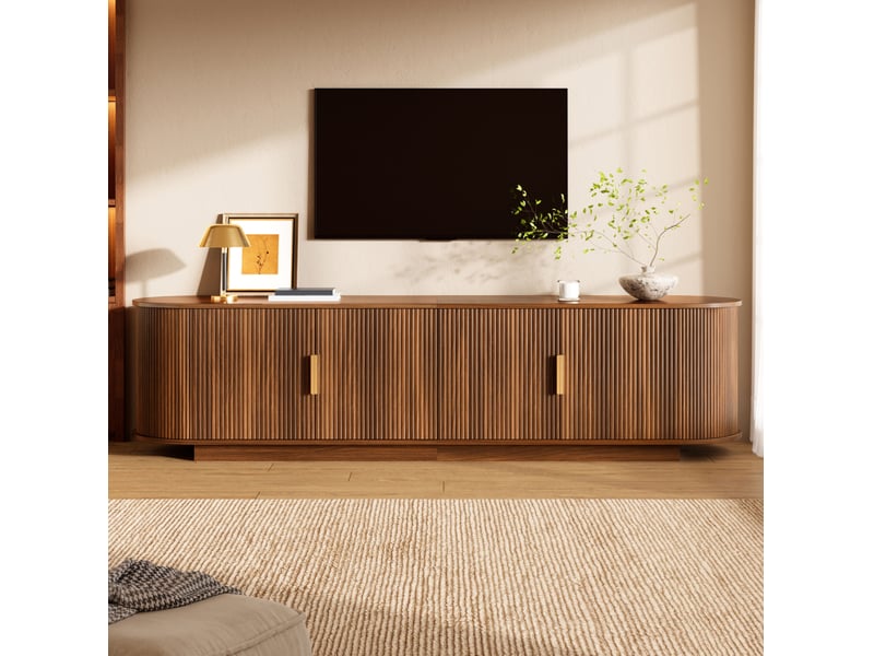  Meuble tv 180x35x50 cm avec 4 portes coloris noyer  - Conforama B