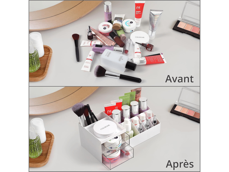 Organisateur maquillage blanc - rangement produit de beauté & fournitures de bureau multifonction pour meuble - Conforama C
